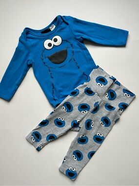 H&M Blue and Gray Cookie Character Pajama Set